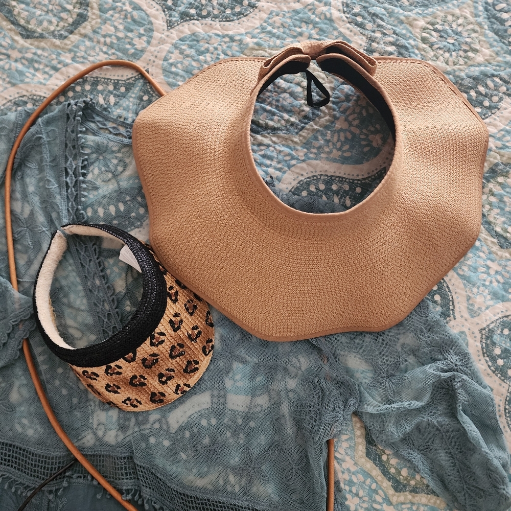 Floppy wide brim bow sun Stra hat and cheetah print visor Coastal Cowgirl - Picture 1 of 8